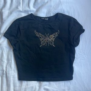SHEIN Rhinestone Butterfly Baby Tee